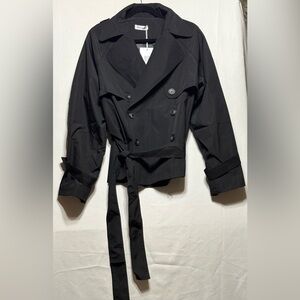Black Double-Breasted Half-Trench Jacket Large